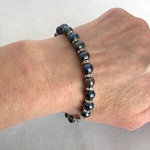 Sterling Silver 925 Round Freshwater Cultured Peacock Pearl Bracelet 7.5"